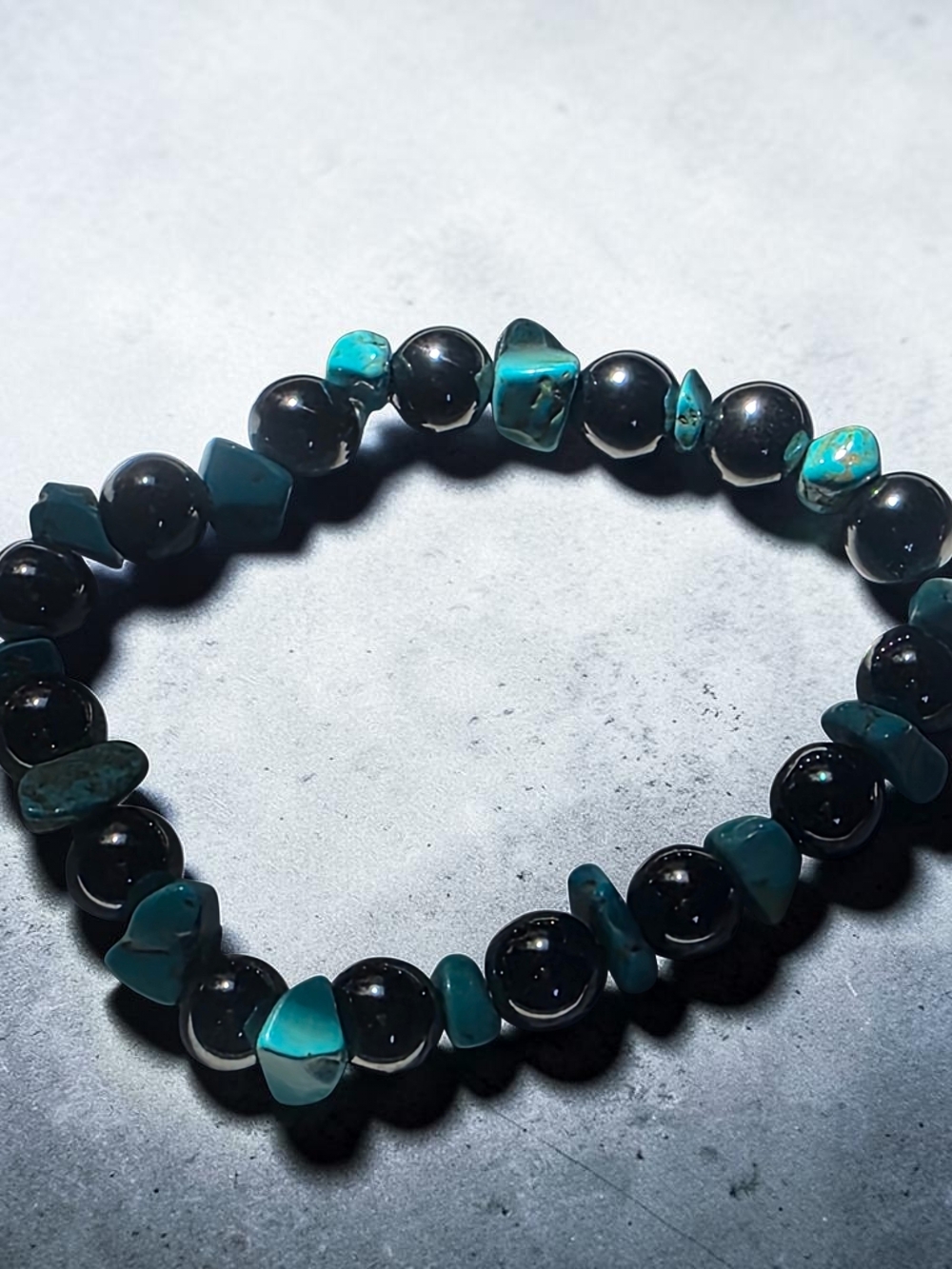 Natural Turquoise & Hematite Stretch Bead Bracelet